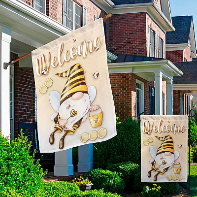 Alternative view of Bee Gnome Welcome Summer And Seasonal Fall Garden Flag - House Flag - Wall Flag