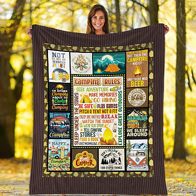 Camping Rules Seek Adventure Make Memories Fleece Blanket – Mink Blanket – Woven Blanket - Camper Gifts