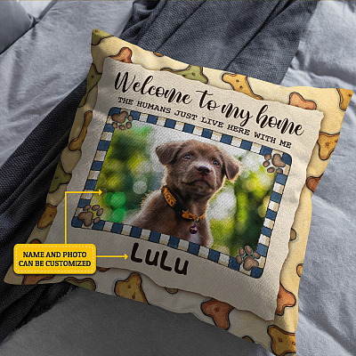 Alternative view of Custom Photo Welcome To My Home Pet Paw Print Throw Pillow - Decorative Pillow - Indoor Outdoor Cushion