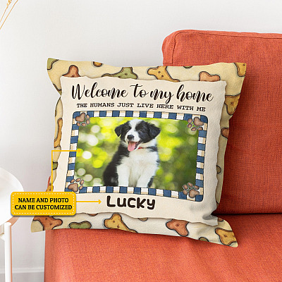 Custom Photo Welcome To My Home Pet Paw Print Throw Pillow - Decorative Pillow - Indoor Outdoor Cushion