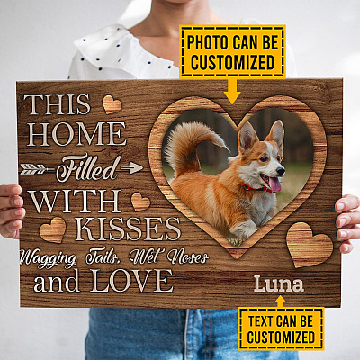 Alternative view of Personalized Photo This Home Is Filled With Kisses Framed Canvas - Unframed Poster - Funny Photo Dog Home Decor