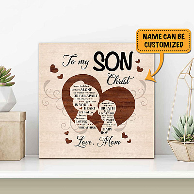 Alternative view of Personalized To My Son Never Feel That You Are Alone Square Framed Canvas - Poster - Custom Name Gift For Son