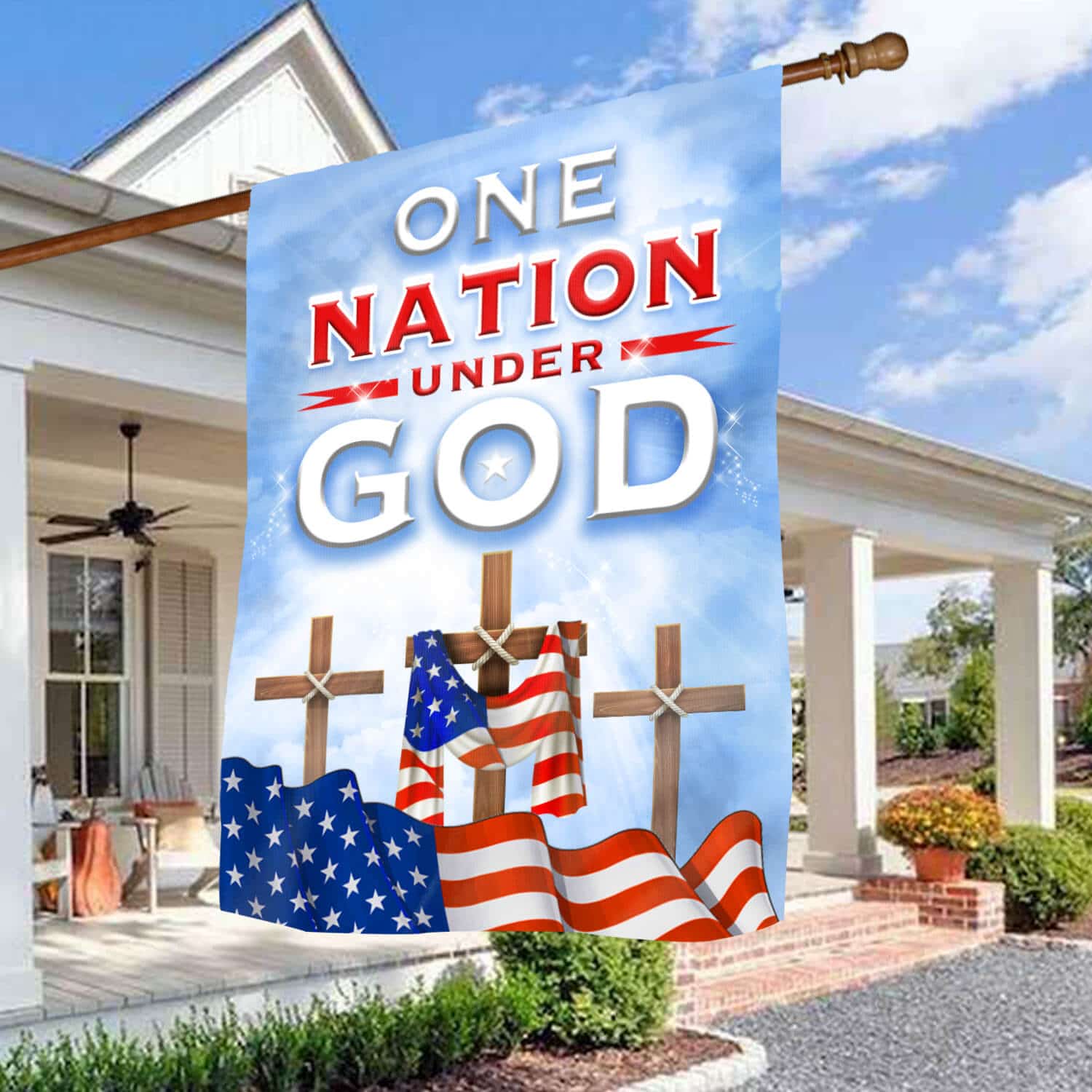4HV. Nation Under God-(flag) House Flag Mockup 3