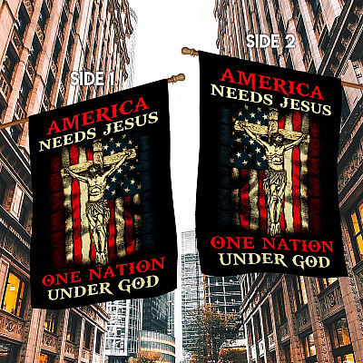 Alternative view of America Needs Jesus One Nation Under God Outdoor Garden Flag - American Patriot Flag - America Needs Jesus Flag