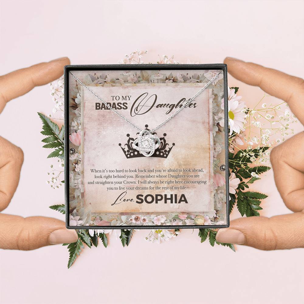 Personalized To My Badass Daughter Love Knot Pendant Necklace - Badass Daughter Necklace Personalized To My Badass Daughter Love Knot Pendant Necklace - Badass Daughter Necklace