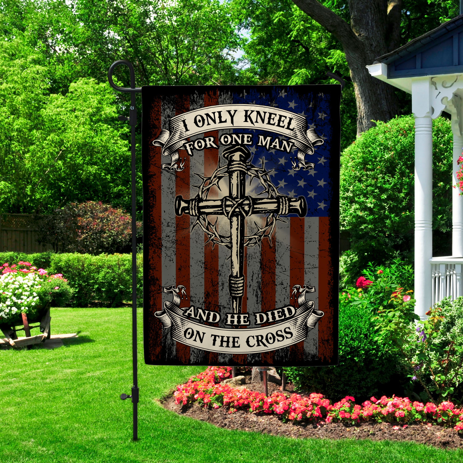 3VT. Only Kneel For One Man Garden Flag Mockup 2