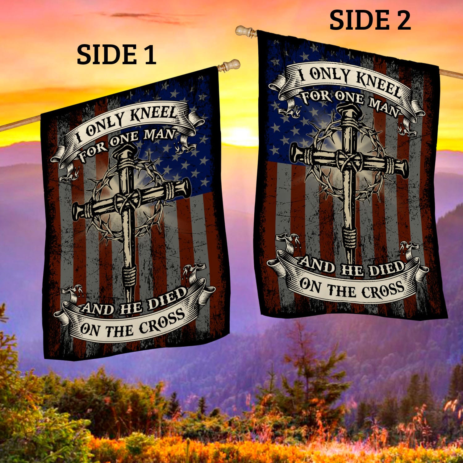 3VT. Only Kneel For One Man House Flag Mockup 2 Side