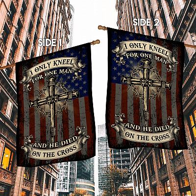 Alternative view of I Only Kneel For One Man And He Died On The Cross American Flag Outdoor House Flag - Jesus Cross Home Garden Flag