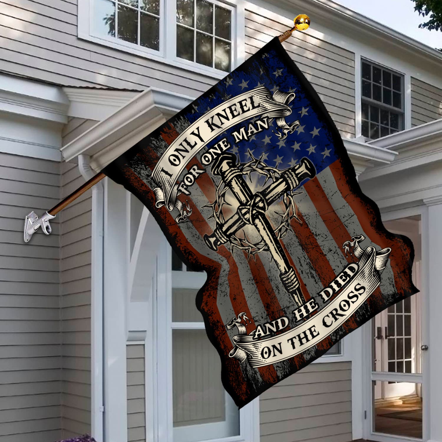 3VT. Only Kneel For One Man House Flag Mockup 6