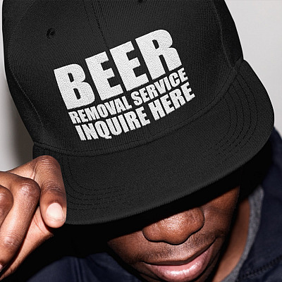 Alternative view of Beer Removal Service Inquire Here Funny Beer Twill Cap - High-Profile Snapback Hat - Beer Lover Trucker Hat