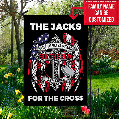 Personalized Stand For The Flag Kneel For The Cross Outdoor Flag - American Patriot Flag - Custom Family Name Flag