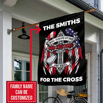 Alternative view of Personalized Stand For The Flag Kneel For The Cross Outdoor Flag - American Patriot Flag - Custom Family Name Flag