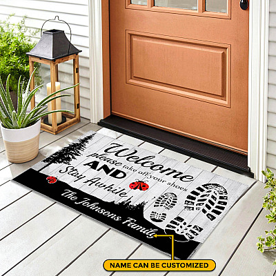 Alternative view of Personalized Welcome Please Take Off Your Shoes and Stay Awhile Doormat - Outdoor Indoor Doormat