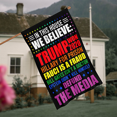 Alternative view of In This House We Believe Trump Won 2020 LGBT Pride Garden House Flag - Hillary Prison Fauci Fraud LGBT Flag