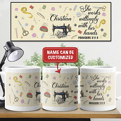 Personalized Tailor She Works Willingly with Her Hands Ceramic Coffee Mug - Color Changing Mug