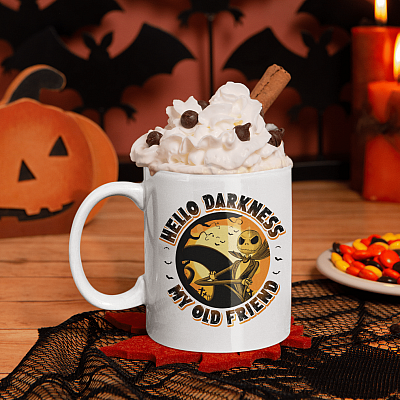 Alternative view of Hello Darkness My Old Friend Skellington Halloween Ceramic Coffee Mug - Beer Stein - Water Bottle