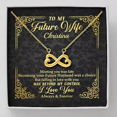Personalized to My Future Wife Meeting You Was Fate Infinity Heart Pendant Necklace - Infinity Heart Necklace (18K Yellow Gold)