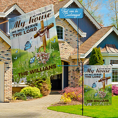 Alternative view of Personalized As For Me And My House We Will Serve The Lord Decorative Garden Flag - House Flag