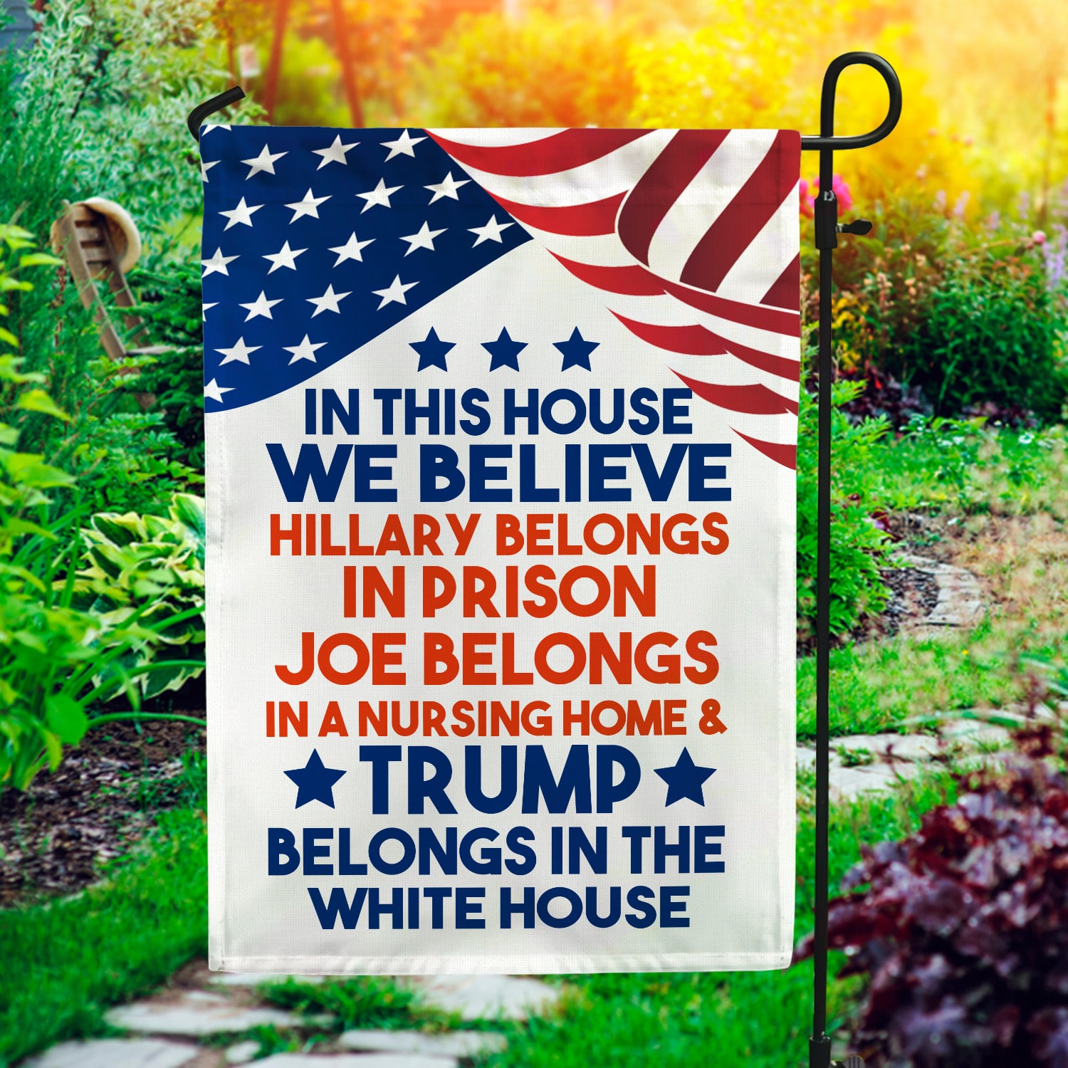 2HP. In This House Garden Flag Mockup 1