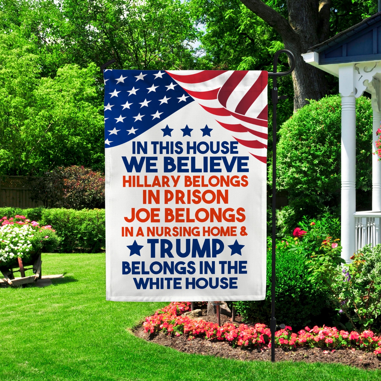 2HP. In This House Garden Flag Mockup 2