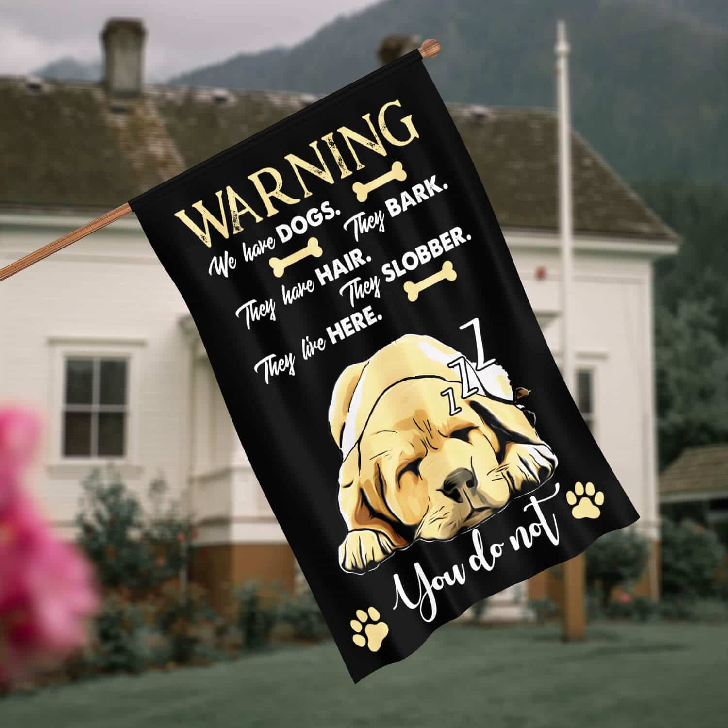 3HV. Warning 1 House Flag Mockup 4