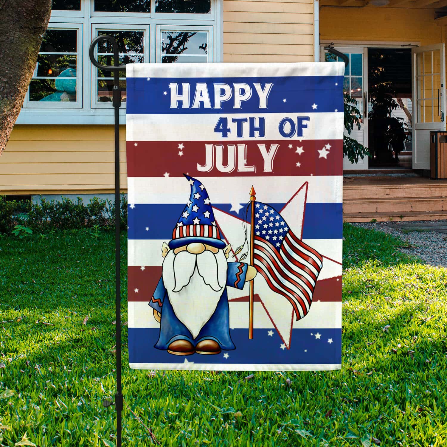 2HV. Gnome Flag (4) Garden Flag Mockup 3