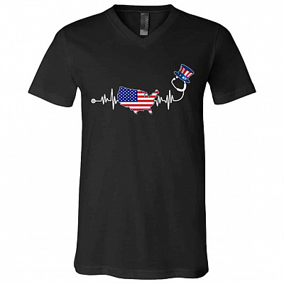 Nurse 4th Of July tee, Black, V-Neck T-Shirt