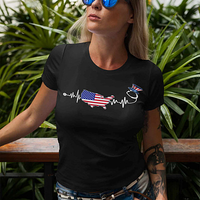 Alternative view of American Nurse Happy 4th Of July With US Map T-shirt - V-Neck Tee