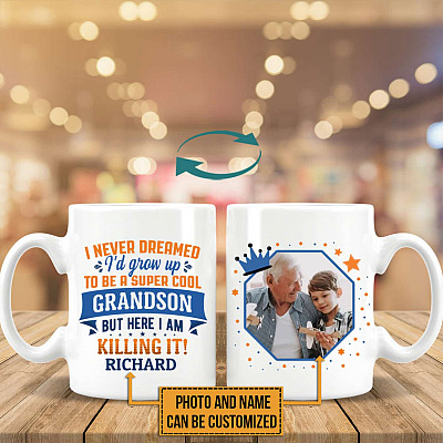 Alternative view of Personalized Photo I Never Dreamed I'd Grow Up To Be A Super Cool Grandson Double-Sided Ceramic Coffee Mug