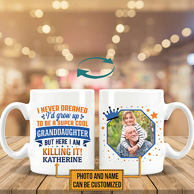 Alternative view of Personalized Photo I Never Dreamed I'd Grow Up To Be A Super Cool Granddaughter Double-Sided Coffee Mug