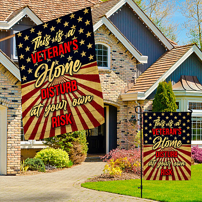 Alternative view of This Is Veteran's Home Disturb At Your Own Risk Outdoor Garden Flag - American Patriot Flag - Proud Veteran Flag