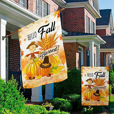 Alternative view of Hello Fall Blessed Garden Flag - Welcome Pumpkin And Corn Season House Flag - Wall Flag