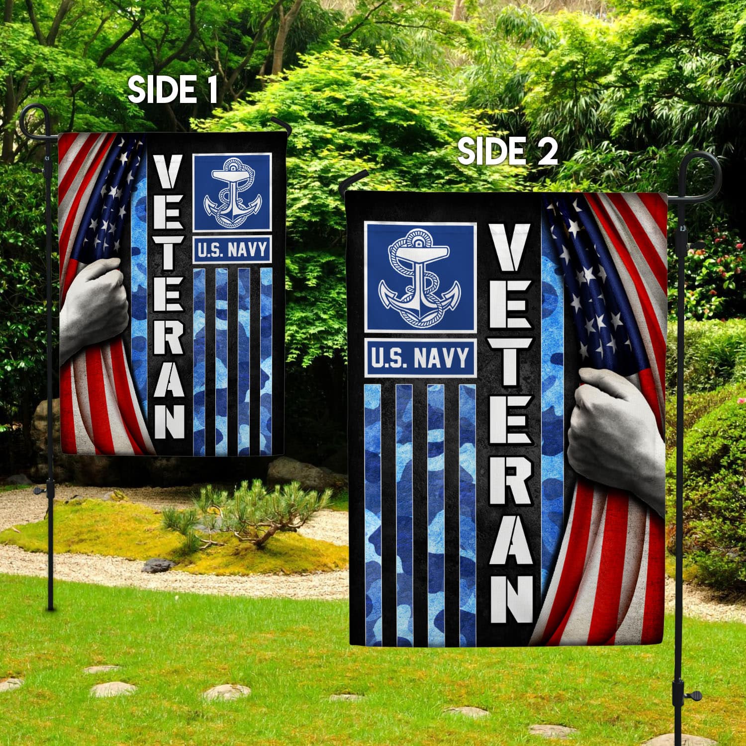 5O. Veteran Us Navy-side 1 Garden Flag Mockup 2 Side