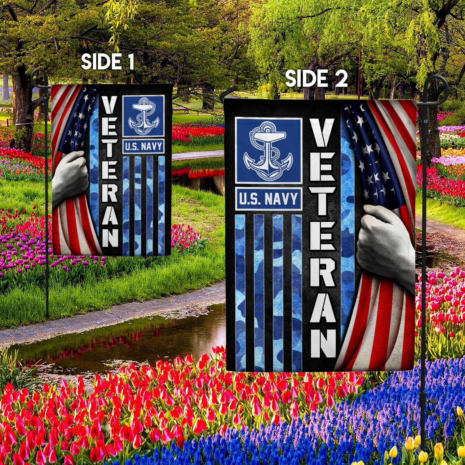 5O. Veteran Us Navy-side 1 Garden Flag Mockup 2 Side-2