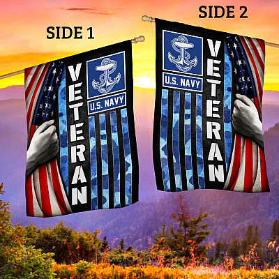 Alternative view of Veteran Us Navy Flag - United States Navy Veteran American Outdoor Decorative Garden Flag - House Flag