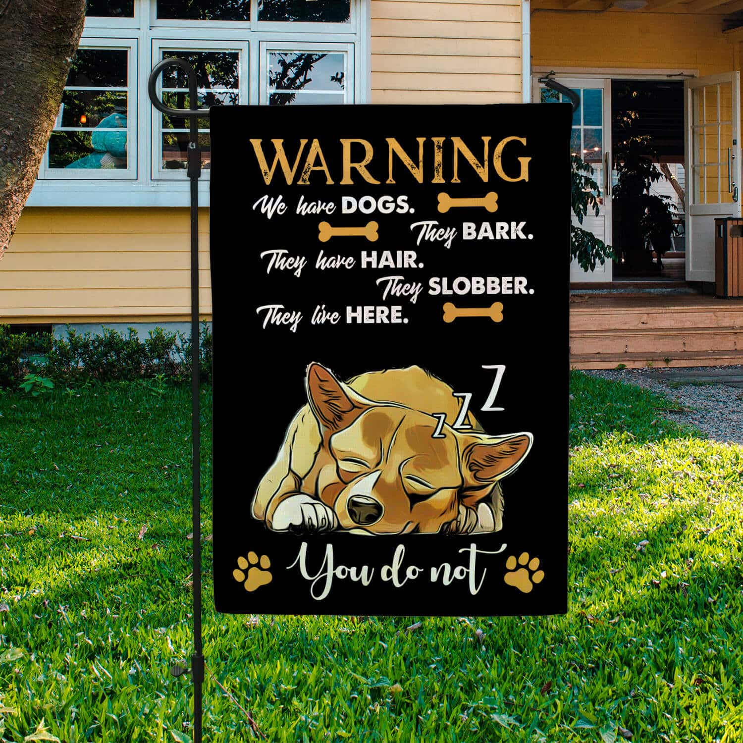 3HV. Warning 2 Garden Flag Mockup 3
