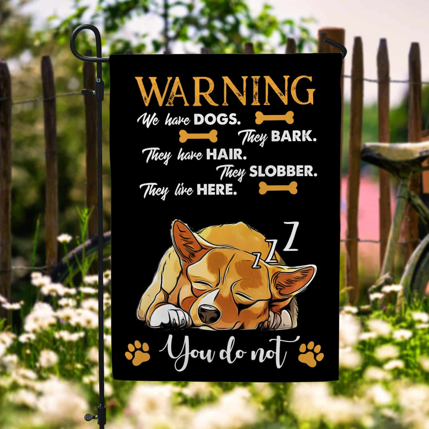 3HV. Warning 2 Garden Flag Mockup 6