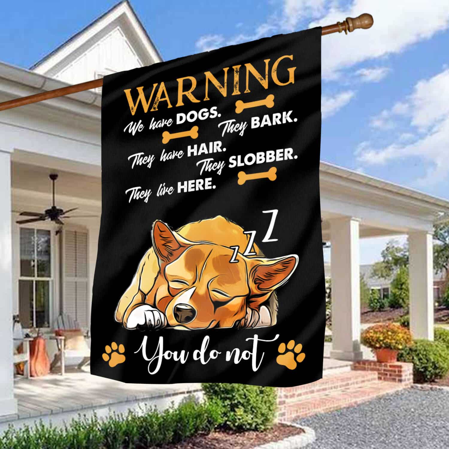 3HV. Warning 2 House Flag Mockup 3