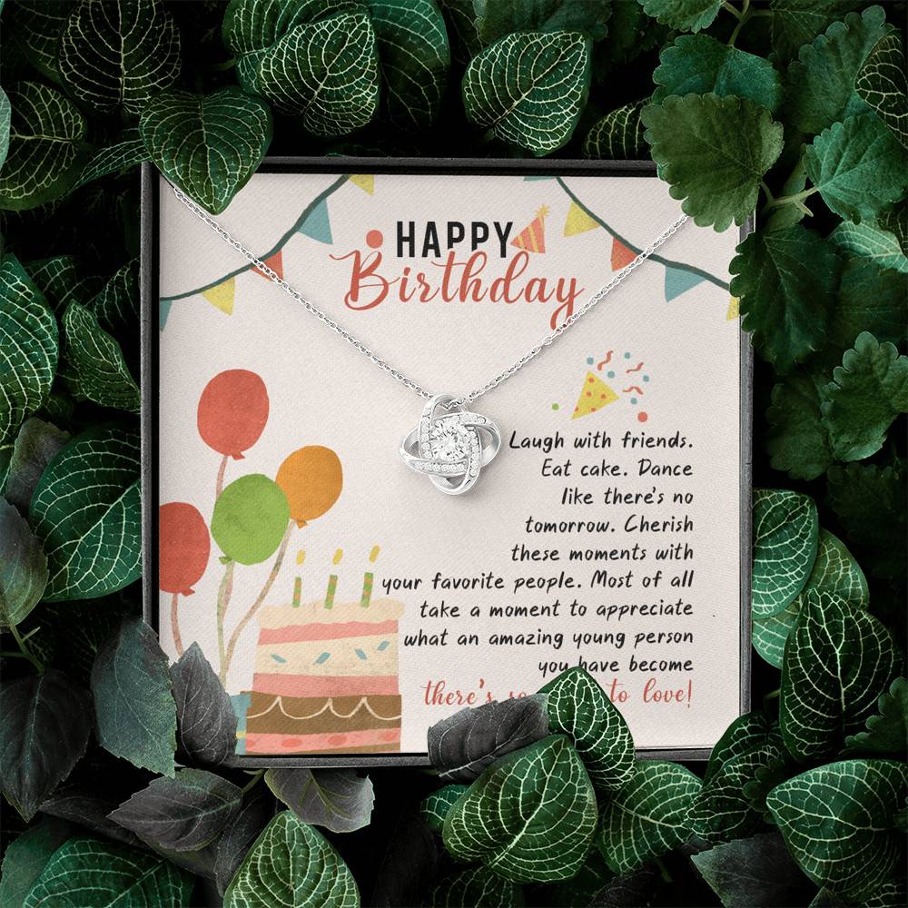 Happy Birthday Laugh With Friends Eat Cake There's So Much To Love Love Knot Necklace - Birthday Gift For Her Happy Birthday Laugh With Friends Eat Cake There's So Much To Love Love Knot Necklace - Birthday Gift For Her