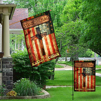 Alternative view of Stand For The Flag Kneel for The Cross Decorative Garden Flag - Indoor Outdoor Flag - House Flag