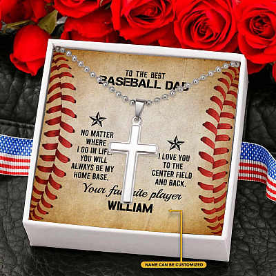 Personalized To The Best Baseball Dad Cross Pendant Necklace - Funny Gift For Baseball Dad