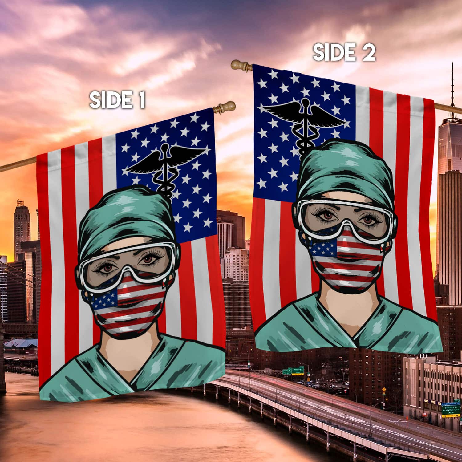 30 HG UU TIEN. Nurse American 1 House Flag Mockup 2 Side-2