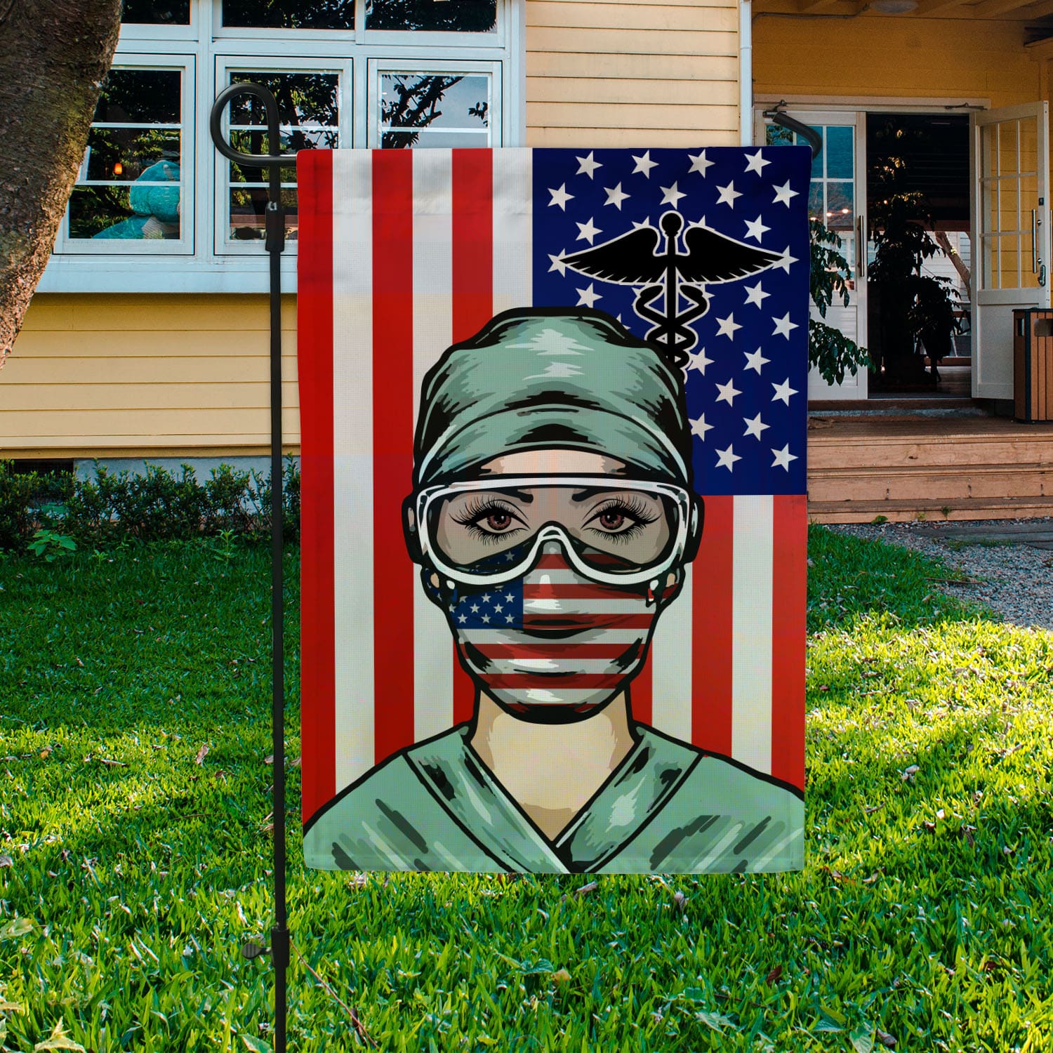 30 HG UU TIEN. Nurse American 1 Garden Flag Mockup 3