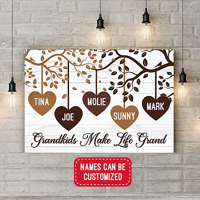 Alternative view of Personalized Grandkids Make Life Grand Vintage Tree Heart Woody Wrapped Framed Canvas Prints - Unframed Poster