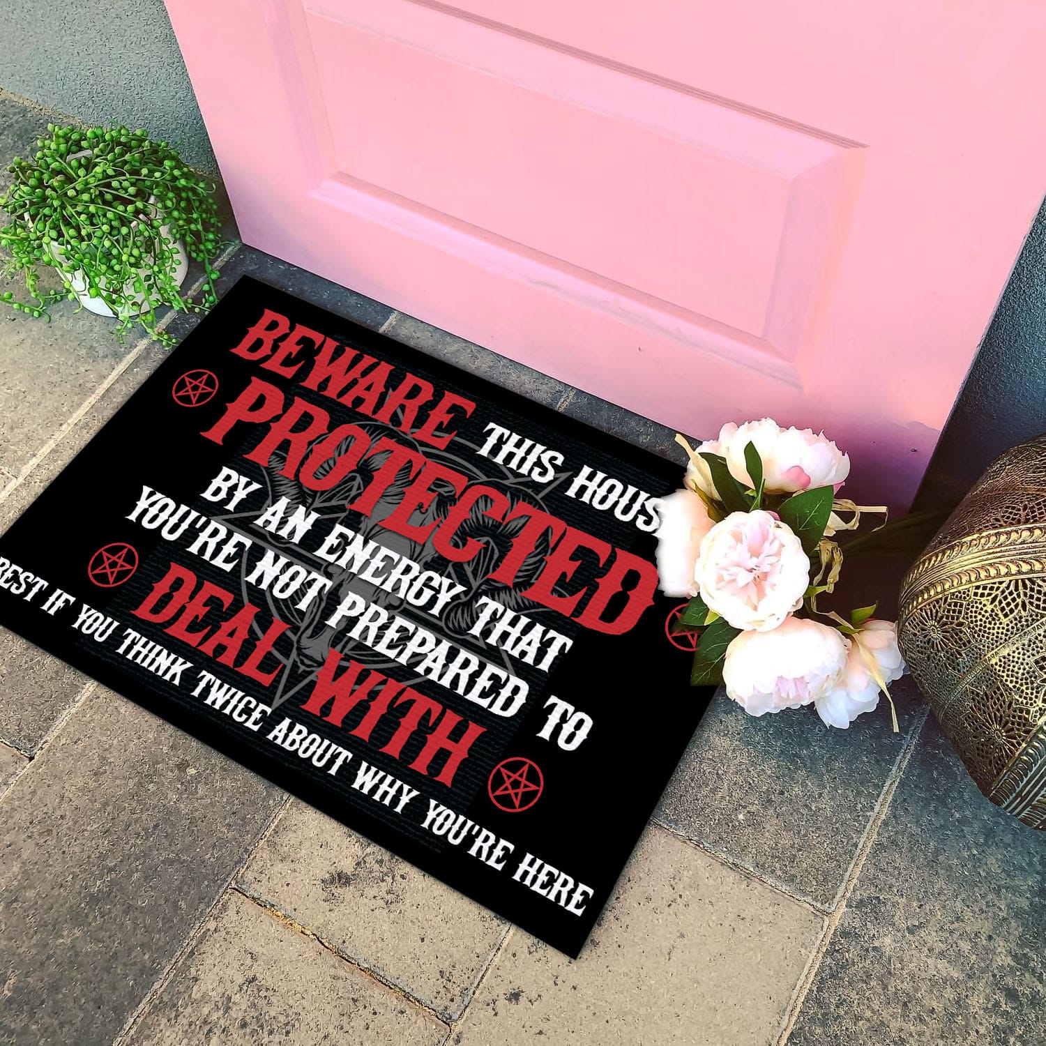 4VT. Satan Beware This House Is Protected Doormat mockup 4