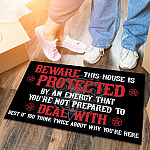 4VT. Satan Beware This House Is Protected Doormat mockup 6