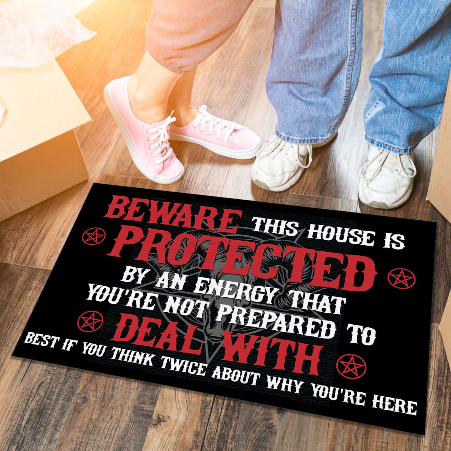 4VT. Satan Beware This House Is Protected Doormat mockup 6