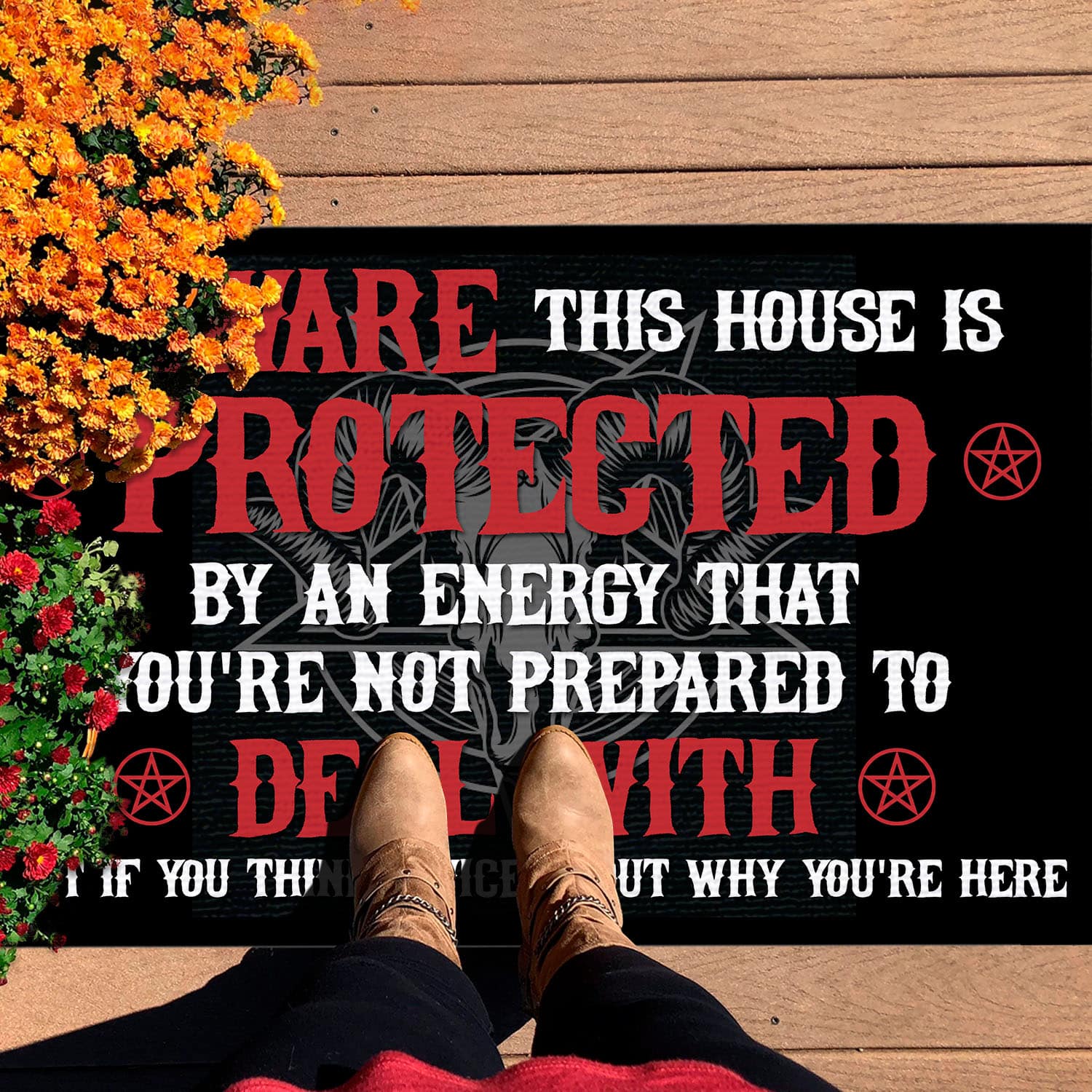 4VT. Satan Beware This House Is Protected Doormat mockup 7