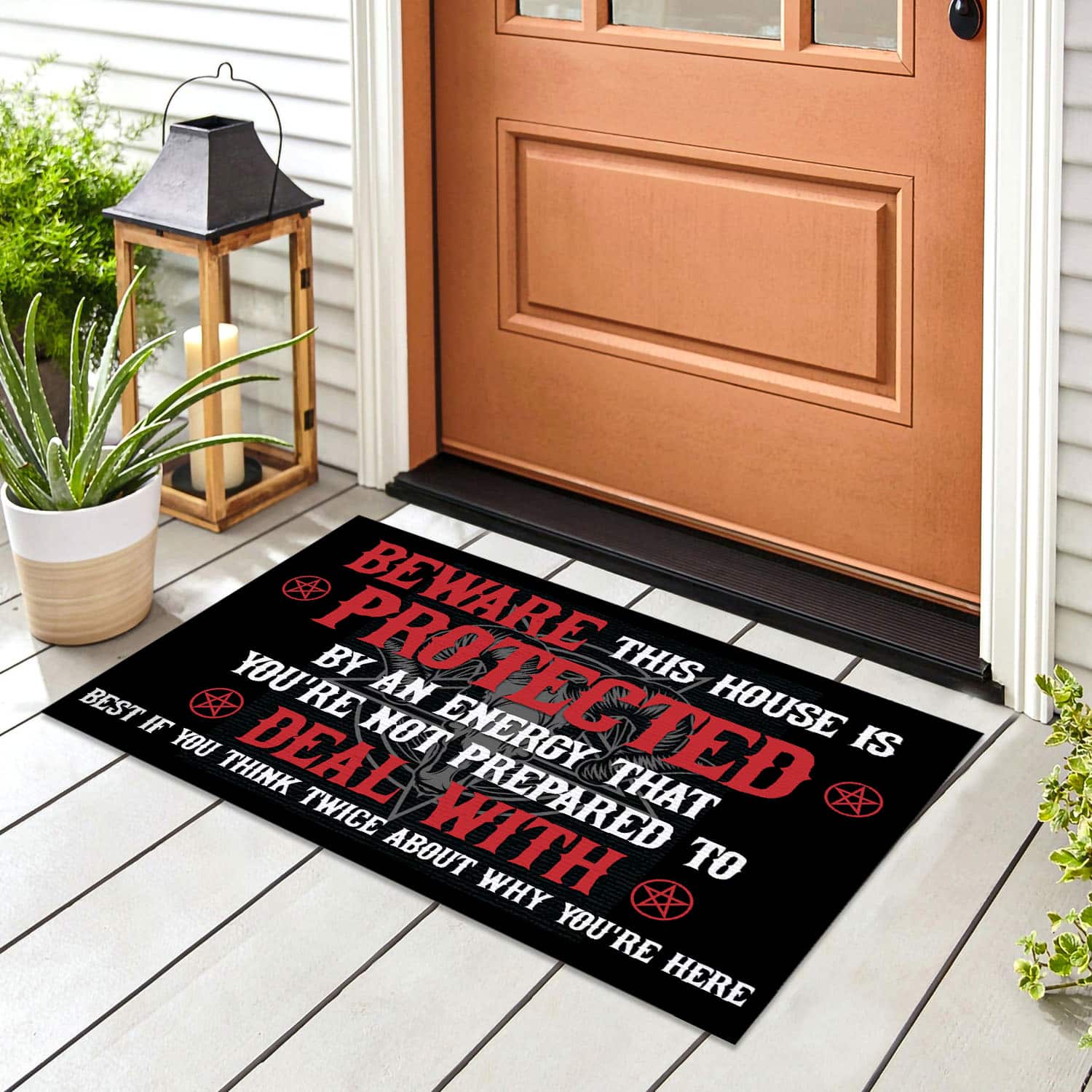 4VT. Satan Beware This House Is Protected Doormat mockup 8
