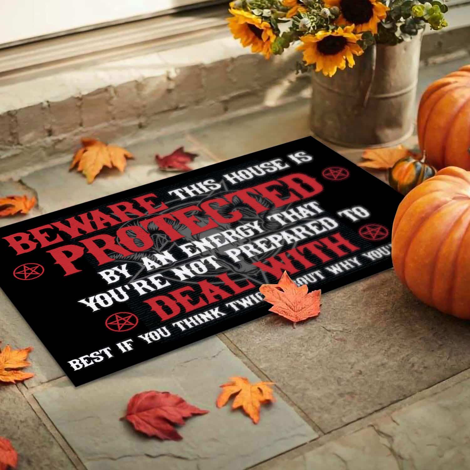 4VT. Satan Beware This House Is Protected Doormat mockup 9